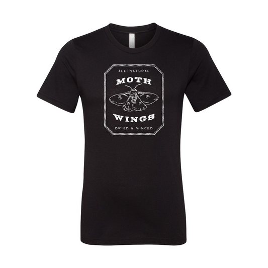 Vintage Style Apothecary Label Moth Wings Black T-shirt